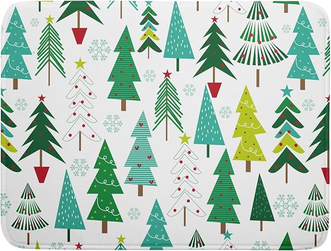 Green Trees Dish Drying Mat for Kitchen Counter Holiday Super Absorbent Reversible Microfiber Kitchen Countertop Protector Dishes Pad Large 18x24 inch