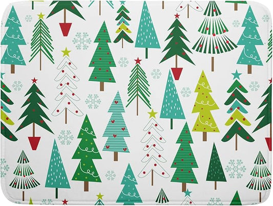 Green Trees Dish Drying Mat for Kitchen Counter Holiday Super Absorbent Reversible Microfiber Kitchen Countertop Protector Dishes Pad Large 18x24 inch