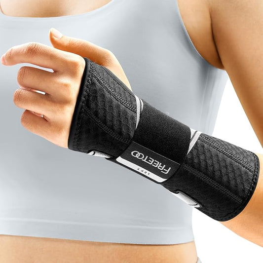 FREETOO Tendonitis Wrist Brace Night Support Fit Left Hand for Work, Pain Relief Wrist Splint for Arthritis, Sprain for Sleeping, Wrist Support Carpal Tunnel Fit Women and Men (L/XL, Black/Grey)