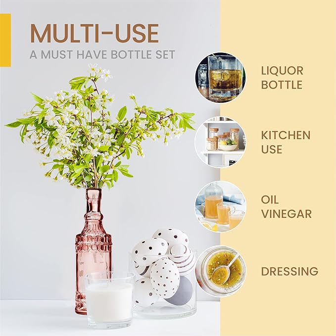 Assorted Reddish Glass Bottles with Corks, 6 Pack, 2.5in X 9in, 16oz