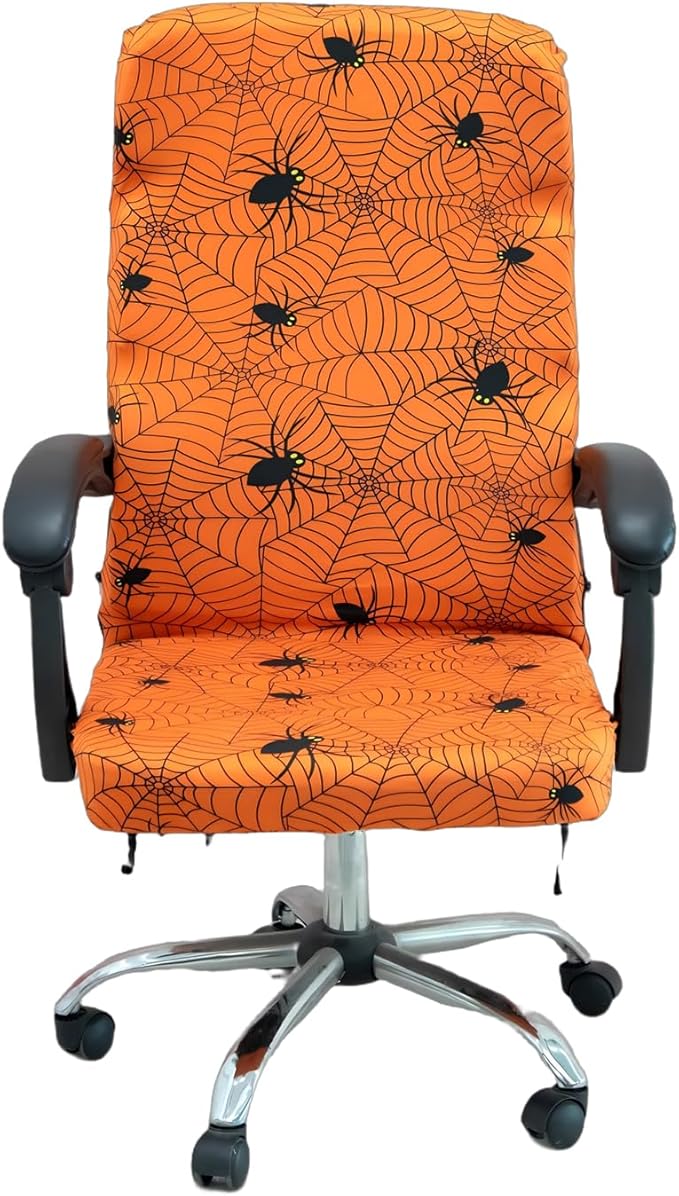 Halloween Office Chair CoversHorror Bloody Handprints Footprints on White Horror Theme Print Stretchable Slipcover for Modern Simplism Style High Back Boss Chair(No Chair) (Halloween07, M)…