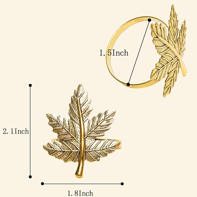 Gold Leaf Maple Napkin Rings Set of 24 Fall Napkins Ring Retro Serviette Buckles Gold Adornment for Thanksgiving Halloween Table Settings