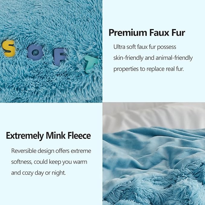 GONAAP Fuzzy Faux Fur Throw Blanket Twin Size Sky Blue Super Soft Cozy Plush Fuzzy Shaggy Blanket for Couch Sofa Bed (Sky Blue, Twin(60"x80"))