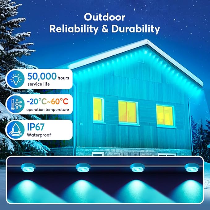 Permanent LED Strip Lights 300ft(1 String), RGB App Control Outdoor Lights with 150 LEDs, LED Eaves Lights IP67 Waterproof, House Roof Outdoor Lighting for Party, Daily, Halloween,Christmas,Garden