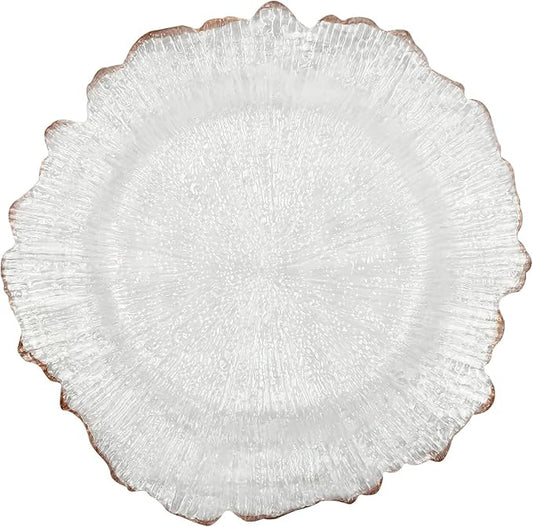 Charger Plates Set Round Embossed Dinner Plate Chargers Plastic Elegant Floral Plates for Dinner Wedding Party Event Table Kitchen Decoration 25PCS (Clear Gold 25pcs)