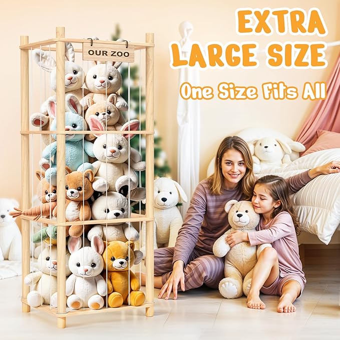Stuffed Animal Storage & Organizer, Wooden Cute Zoo Toy Holder for Toddler Rooms, Playrooms & Bedrooms