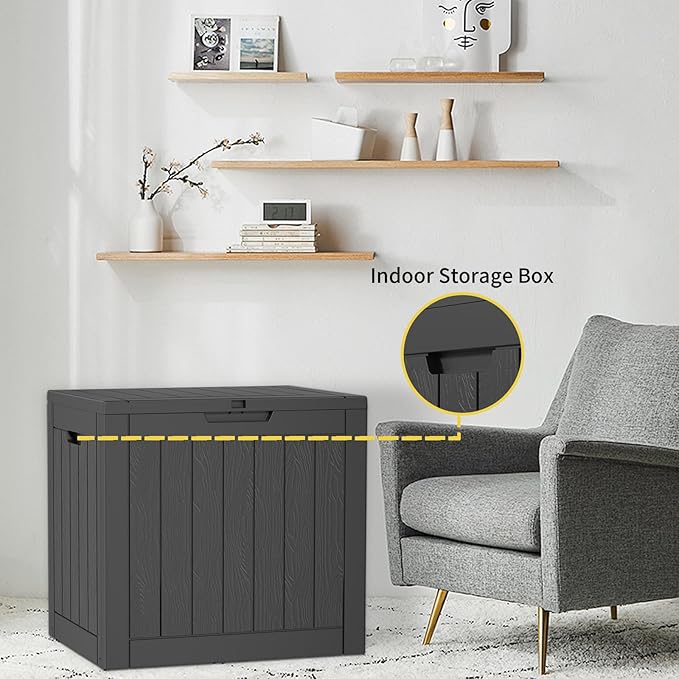 37 Gallon Deck Box Large Outdoor Storage for Patio Furniture,Outdoor Cushions,Garden Tools and Pool Supplies,Waterproof,Resin,Lockable(Black)