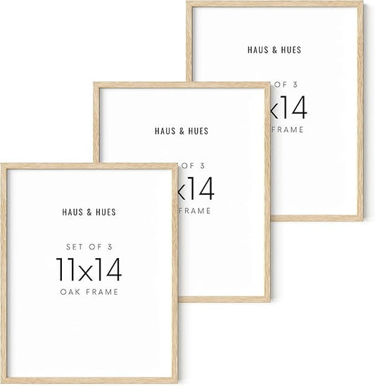 HAUS AND HUES Picture Frame, Beige Oak Wood, 11x14 inches, 3 Pack