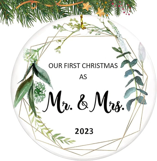 First Christmas Married Ornament 2023, Wedding Gifts for Couple, Our First Christmas as Mr Mrs Gifts, Bridal Shower Gift, Just Married Ornaments, 1st Year Wedding Ornament for Newlywed