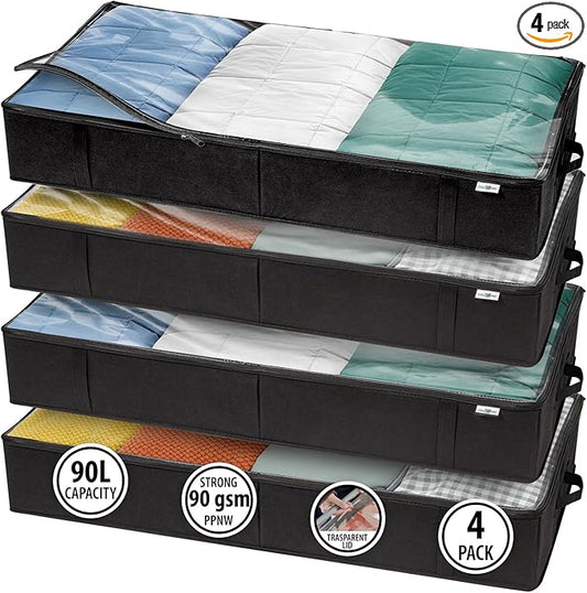 Closet Organizers and Storage - Maximize Space with Under Bed Storage Containers & Clothes Storage - Ideal Closet Organizer, Toy Storage Organizer & Underbed Storage (Black, 4 Pack)