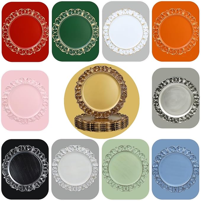 Green Charger Plates Set of 6, Decorative Table Plastic Chargers for Dinner Plates, Party, Wedding, Thanksgiving, Christmas, FD1GR