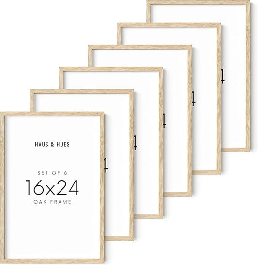 HAUS AND HUES 16x24 Picture Frames - Set of 6, Natural Oak Wood, Beige, 16x20 in, Rectangular, Wall Mount, Minimalist, Eco-friendly Material