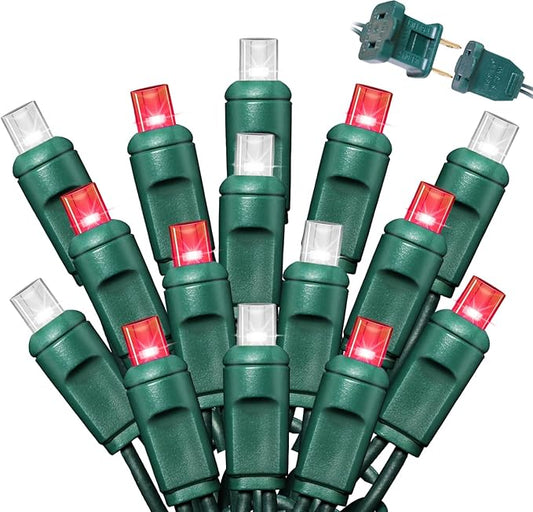 1200LED (24pk of 50L) String Lights, LED Christmas Lights, 6" SPACING,Green Wire, Red and White