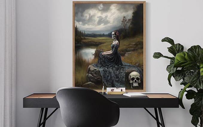 Widow Ghost Poster Art Print, Halloween Scary Vintage Wall Art Academia Spooky Painting Decoration for Horror Prints, Gothic Posters Bedroom Decor 89 (Widow Ghost, 16 x 20 inches, Wood Frame)