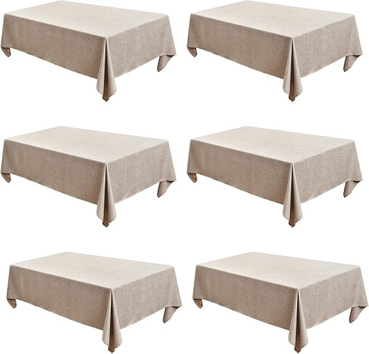 Fitable Faux Linen Tablecloths for Rectangle Tables - 90 x 132 Inch - 6 Pack Fabric Textured Washable Table Clothes Floor Lenghth Table Covers for Wedding, Party, Banquet, Birthday, Nature Color