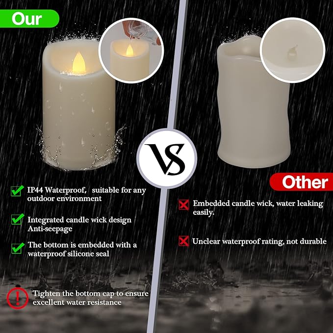6 Pack 3"x7" Outdoor Waterproof Flameless Candles with Remote and Timer, Battery Operated Flickering LED Pillar Candles for Wedding Halloween Lantern Decoration, Ivory Plastic