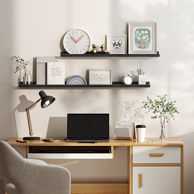 Floating Shelves for Wall, Picture Ledge Shelf 36 Inch Solid Wood Set of 2, Rustic Wall Shelves with Lip, Kids Bookshelf, Photo & Picture Live Edge Floating Shelves for Bedroom, Living Room, Kitchen