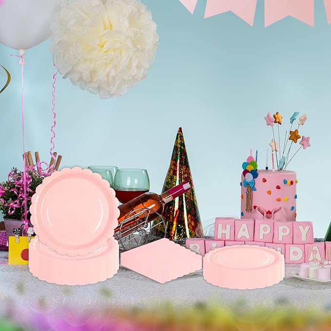 40 pcs Pink Party Paper Plates and Napkins Disposable 9 inch 20 pcs Dessert Plates & 20 pcs Napkins Tableware for Fruit Cake Party Decorations