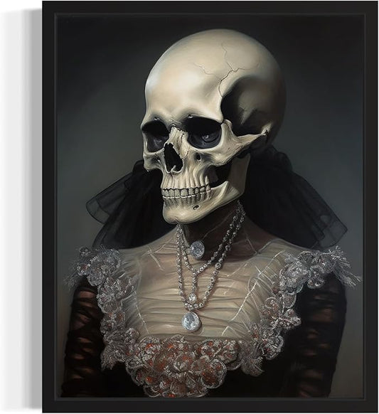 Female Skull Poster Art Print, Halloween Scary Vintage Wall Art Academia Spooky Painting Decoration for Horror Prints, Gothic Posters Bedroom Decor 89 (Female Skull, 16 x 20 inches, Unframed)