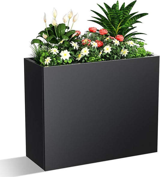 Metal Planter Box, Outdoor Heavy Duty Metal Garden Planter Spliced Flower Pot with Partitions, All-Weather Use with Drainage Holes for Patio/Porch-30 x 24" x 12"