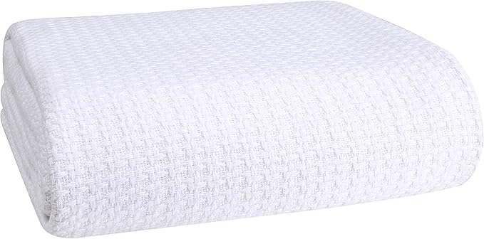 Elvana Home 100% Cotton Bed Blanket, Breathable Bed Blanket Twin Size, Cotton Thermal Blankets Twin, Perfect for Layering Any Bed for All Season, White