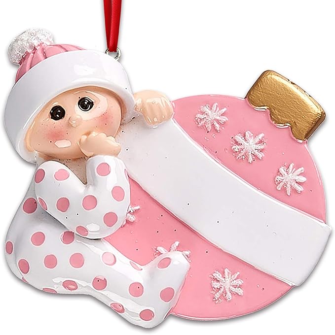 3D Personalized Babys First Christmas Ornament 2025 Girl | Baby's First Christmas Ornament 2025 Baby Ornaments for Xmas Tree My 1st Xmas Ornaments for Couples New Parents - Pink Polka Dot Baby Girl