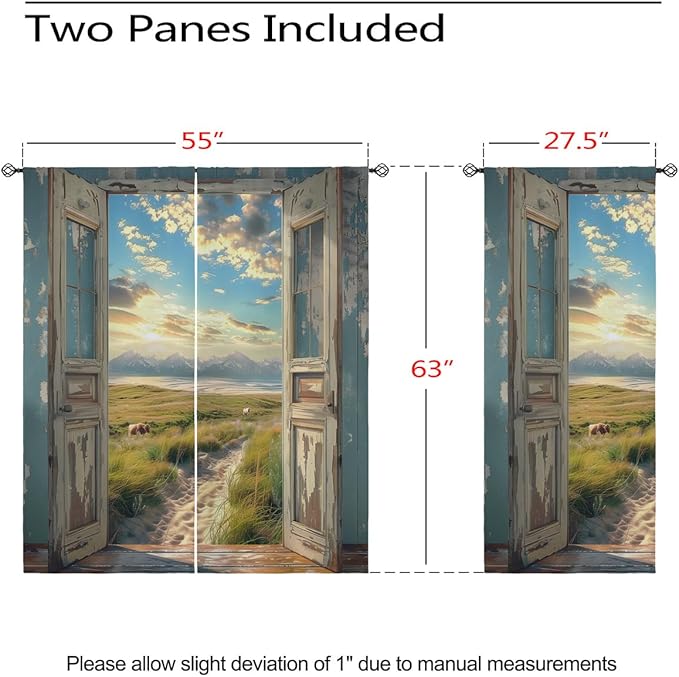 Landscape Blackout Curtains for Girls Boys Home Decor, Cow Sunset Grassland Mountain Natural Scenery Grommet Thermal Insulated Drapes Darkening Window Curtain for Bedroom Living Room, 55 x 63 Inch