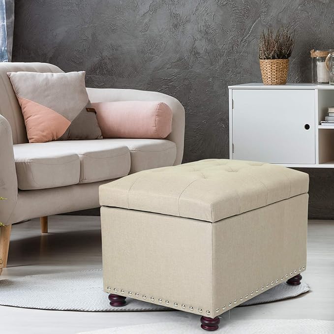 Joveco Storage Ottoman Bench Rectangular Fabric Organization Tufted Footrest for Living Room Bedroom, Upholstered Padded Footstool Coffee Table Seat with Lift Top