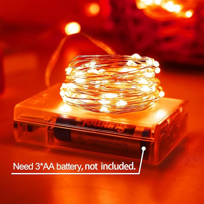 Halloween Fall Decorations Orange Fairy String Lights Indoor, Battery Operated with Timer, 2 Pack Total 33FT 100 Led Mini Battery Powered Twinkle Mason Jar Waterproof Firefly Lights DIY Party