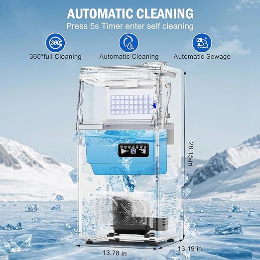 Commercial Ice Maker Machine 110 LBS/24H, 36 Ice Trays Freestanding & Undercounter Ice Machine Stainless Steel with 20 LBS Ice Storage Capacity, Ice Maker with Water Line and Filter, Dual Water Inlet