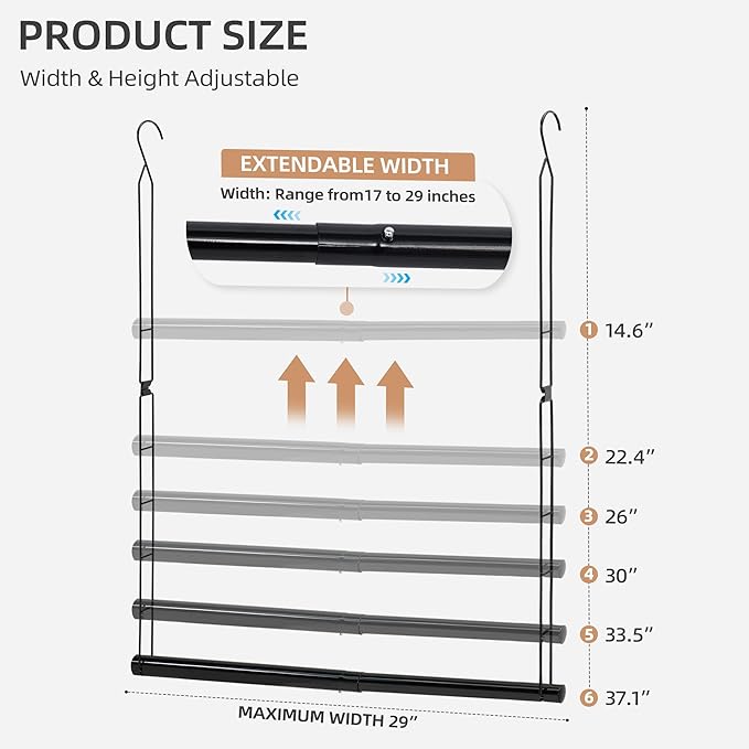 STORAGE MANIAC Hanging Closet Rod, Adjustable Width and Height Closet Hanging Organizer, Space-Saving Clothes Hanging Bar, Closet Extender Hanging Rod Double Closet Hanging Rod, 2 Pack Black