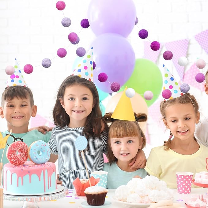 Felt Ball Garland Misscrafts 9.8 Feet 100% Wool Roving Pom Pom Garland 20mm Colorful for Baby Shower Grand Opening Party Festivals Room Decorations