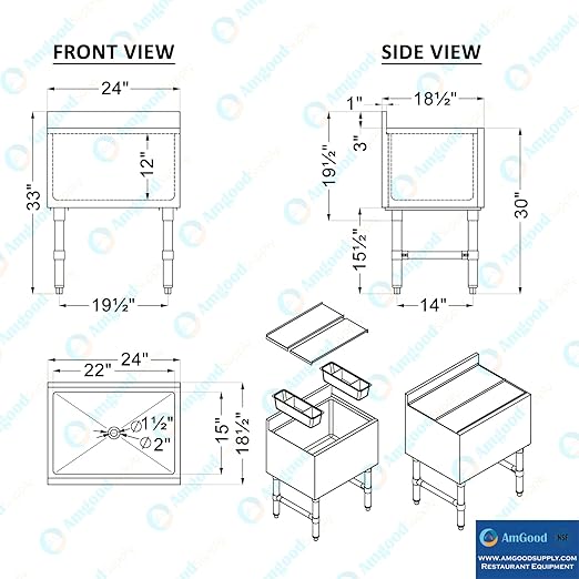 AmGood 18.5 in. x 24 in. Underbar Ice Bin with Sliding Lid | NSF | Stainless Steel Ice Chest with Sliding Lid
