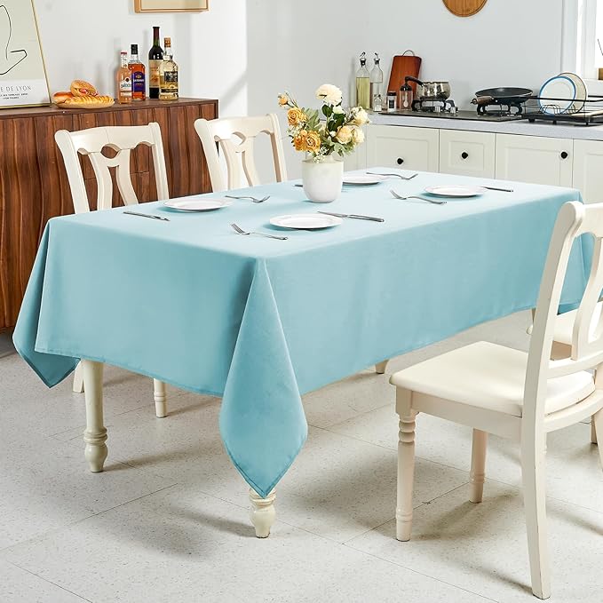 IVAPUPU Textured Linen Table Cloth for Rectangle Tables - Light Blue Tablecloths Rectangular Waterproof Wrinkle Free Wipeable Dining Table Cover for Spring Wedding Birthday Kitchen Decor, 52 x 70 Inch