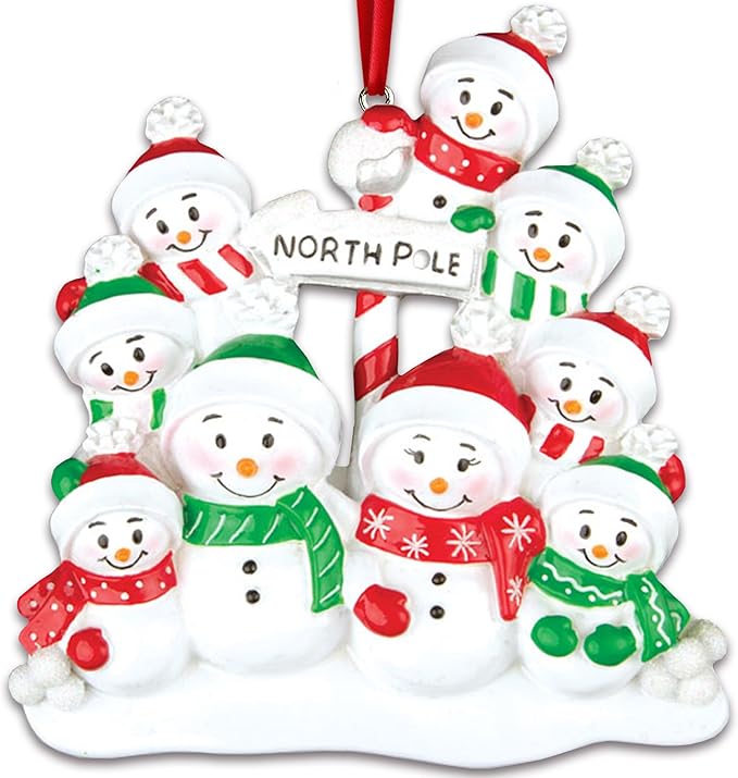 3D Frosty Snowman Family of 9 Christmas Ornament 2025 Personalized Family Christmas Ornaments 2025 | Winter Holiday Snowmen Personalized Tree Ornaments Customizable Gifts Snow People of Nine Ornament
