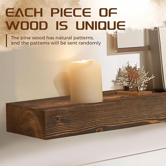 72x8x3 Fireplace Mantel - Solid Rustic Wood - Wall Mounted Floating Shelf with Invisible Heavy Duty Steel Bracket (Weathered Brown)