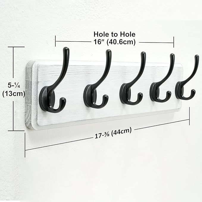 Dseap Coat Rack Wall: Patented, Heavy-Duty, 5-Double-Hooks Wooden Wall Mounted Coat Rack Coat Hanger Hook Rail for Winter Coats Hat Jacket Clothing, White & Black, Pack of 2