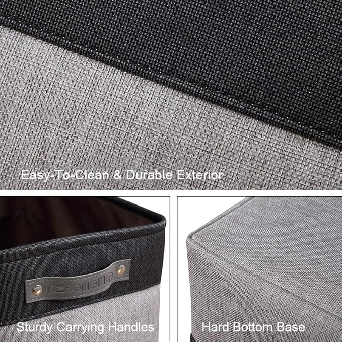 DECOMOMO Storage Baskets for Shelves - Fabric Closet Organizers and Storage Bins, Perfect Baskets for Organizing Closet Toys Nursery (Grey and Black, Large - 3 Pack)