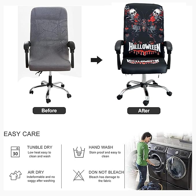 Halloween Office Chair CoversHorror Bloody Handprints Footprints on White Horror Theme Print Stretchable Slipcover for Modern Simplism Style High Back Boss Chair(No Chair) (Halloween08, L)…