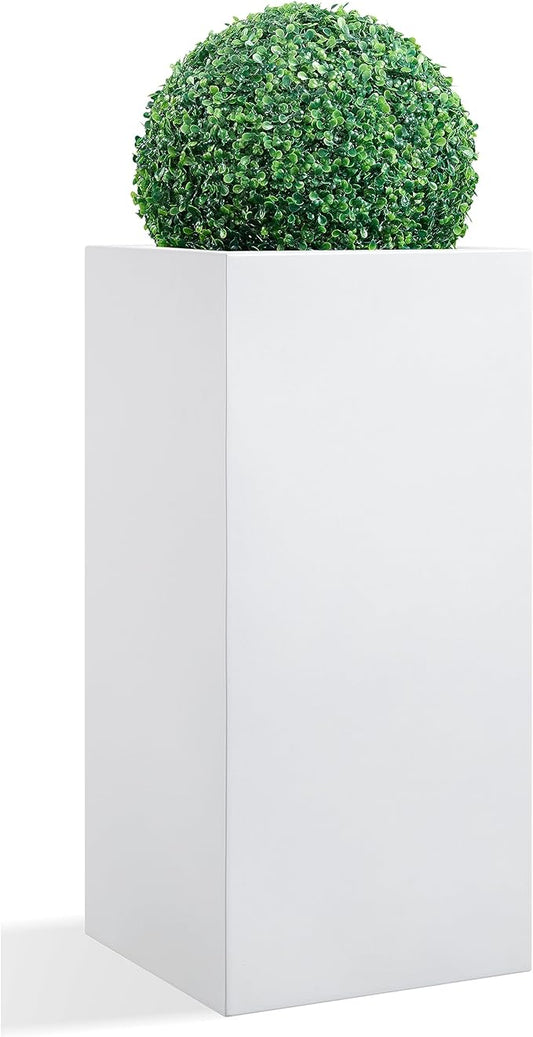 Metallic Heavy Large Planter Box for Outdoor or Indoor, Tall Metal Planters, Rectangular Flowerpot for Front Porch, Garden, Patio ‎25Pounds Pure White, No Assembly 1 Pack