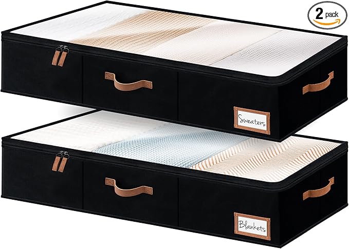 StorageWorks Extra Large Under Bed Storage Containers with Handles and Label Holder, 2 Pack Ultra-thick Fabric Underbed Bins, Closet Organizer for Clothes, Blankets, Sweater