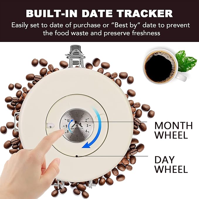 ShanSon Coffee Canister Airtight Coffee Container Stainless Steel Coffee Bean Storage Container with CO2 Release Valve and Scoop Coffee Canister for Beans,Grounds,Sugar,Flour,Tea,Cereal,22OZ,Brown