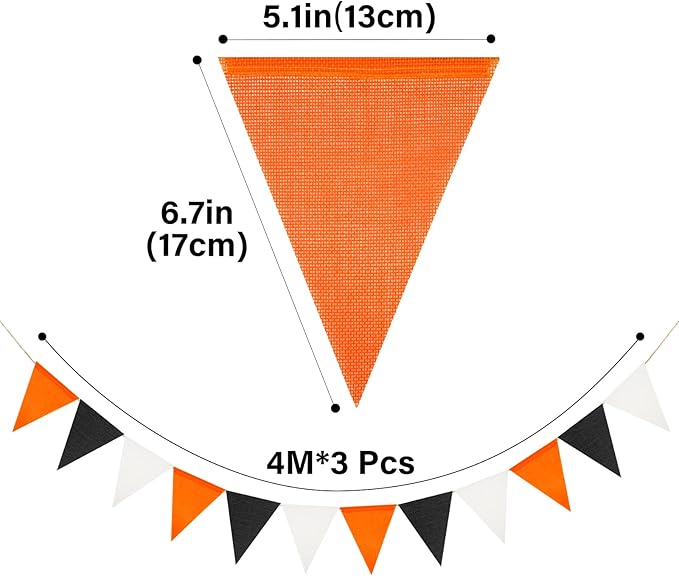 G2PLUS Pre-Strung Halloween Burlap Banners, 39Ft Black and Orange Fabric Triangle Flag Bunting, 36Pcs Reusable Pennant Banner Flags Garland for Fall Festival, Birthday, Porch, Party Decorations