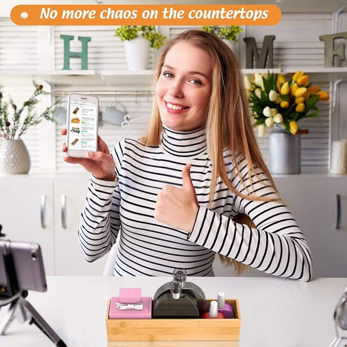 Bamboo Kitchen Drawer Organizer, Wooden Storage Box for Utensil Organizer Silverware Tray Cutlery Holder Flatware Containers - Multi-Use Deep Drawer Dividers Organizer for Bathroom, Jewelry, 12"3"2.5"