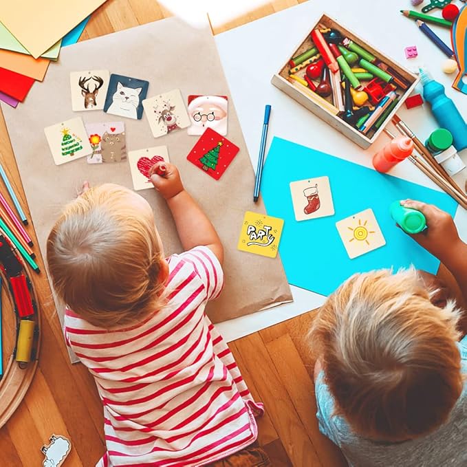 50 Pcs Square Wooden Tags, 3x3 Inch Unfinished Square Wood Slices Blank Square Wooden Slices with Holes, with Jute Twines for Sign Tags Home Party Hanging Decoration