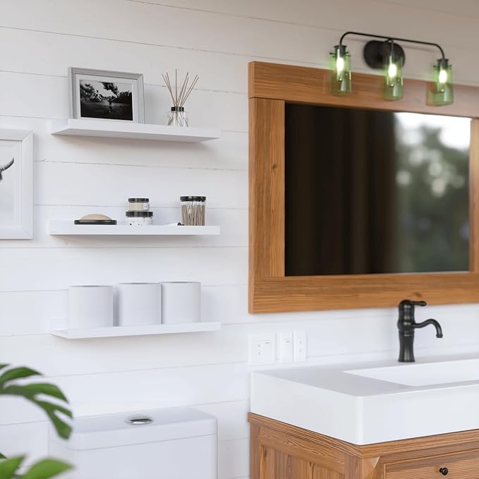 RICHER HOUSE 3 Set Floating Shelves for Wall, Black Wall Mounted Shelves with Lip for Storage, Display Picture Ledge Shelf for Bedroom Bathroom Kitchen Living Room Decor, Modern Black