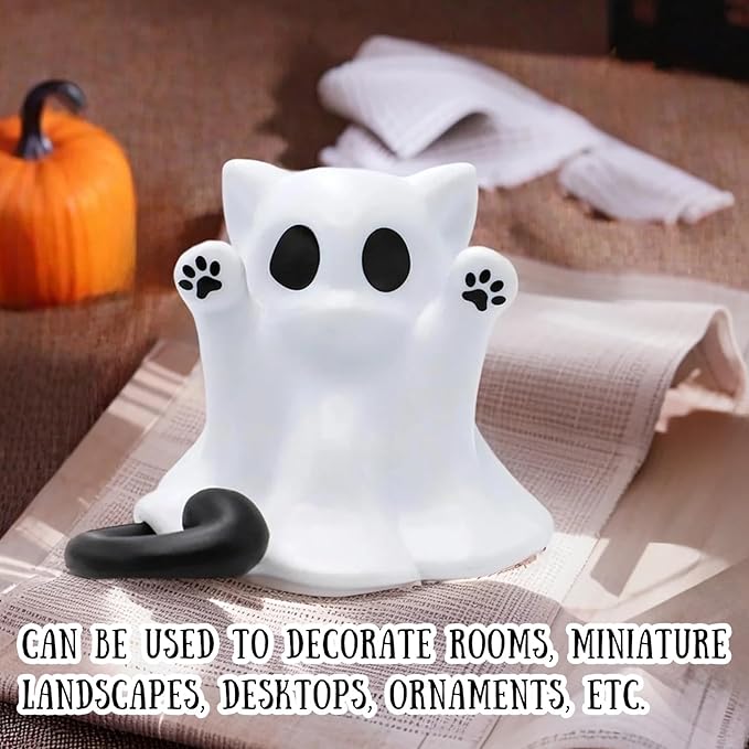 Halloween Ghost Figurine, Funny Spooky Resin Ghost Cat Statue, Cute Decor for Halloween Decorations Indoor, Porch and Indoor Spooky Home Decor Gifts