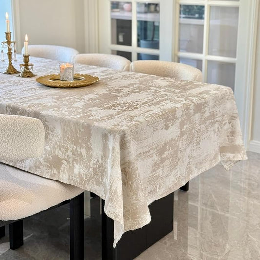 Beige Rectangle Tablecloth 60'' x 120'', Spillproof Waterproof Table Cloth, Soft Jacquard Thick Fabric Dining Table Cover for Kitchen, Wedding, Dinner, Farmhouse, Party