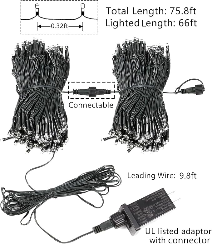 Upgraded 75.8 FT 200 LED Christmas String Lights Outdoor/Indoor, Timer & Memory Function & 8 Modes, Extendable Green Wire Waterproof Fairy String Lights for Xmas Tree Holiday Party Garden (Warm White)