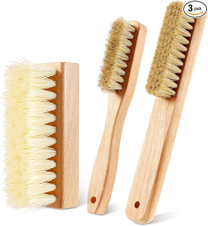 3 Pcs Wood Laundry Stain Brush Stain Remover Brushes with Boar Bristle Small Stain Brush for Clothes for Scrubbing Stains from Furniture Fabric Leather(3 Pcs D)